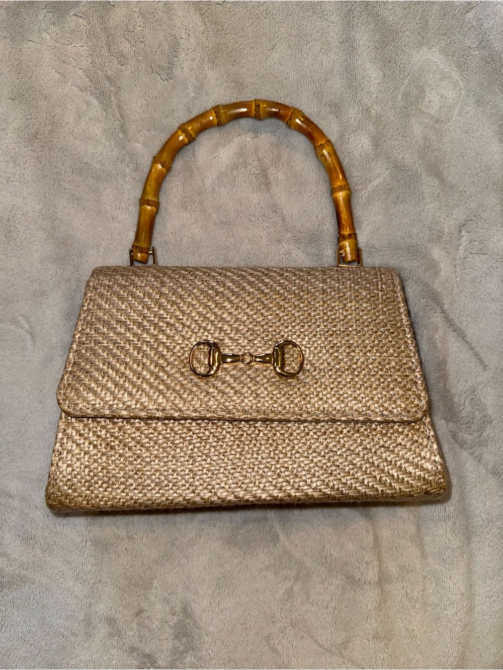 TJ Maxx Woven Metallic Top-Handle Bag with Bamboo Handle - Gold